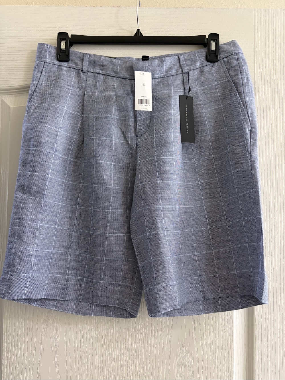 NWT Banana Republic Avery Linen Blend Plaid Shorts Size 10 Blue Windowpane